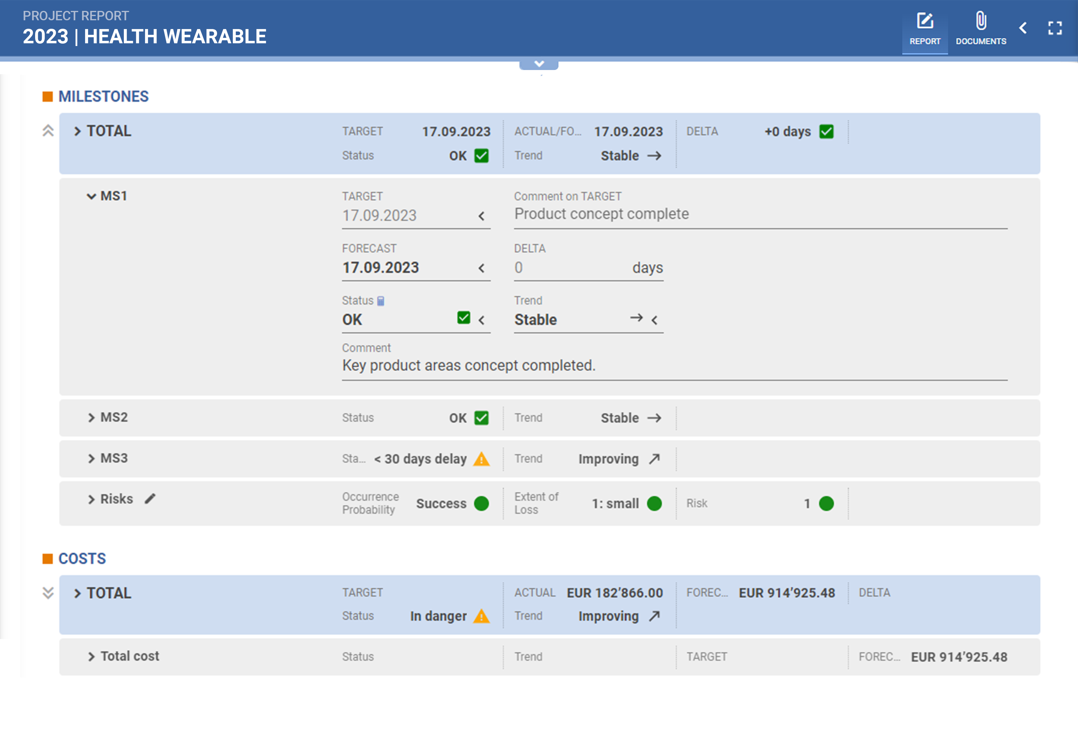 PQFORCE reporting module screenshot with an intuitive and customizable report view
